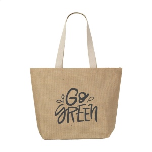 Sac en jute (320 g/m²) hors du commun avec intérieur laminé et de longues poignées en coton tissé