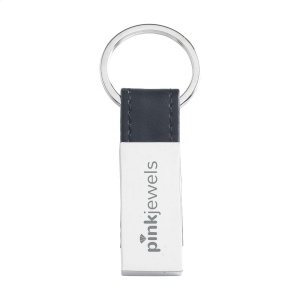 Porte clés robuste en metal et similicuir noir