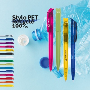 STYLO BILLE BLEUE CORPS ET CLIP PLASTIQUE EN MATIERE RECYCLEE rPET