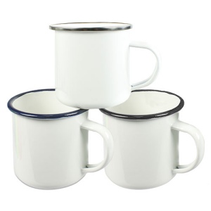Mug Émaillé Blanc Bord Gris - 300 ml