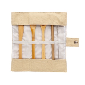 Set de couverts de voyage en bambou réutilisable 4