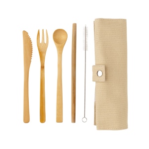 Set de couverts de voyage en bambou réutilisable 5