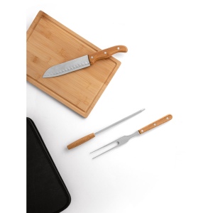 FLARE. Ensemble de 5 pièces pour barbecue en bois et acier inoxydable et une planche de bambou 5