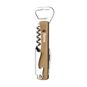 Couteau de sommelier pliable en métal avec poignée en bambou et 4 fonctions : tire-bouchon, 2 décapsuleurs et coupe-fil 3