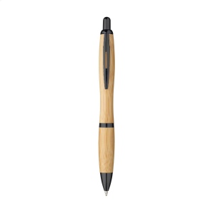Stylo à bille à encre bleue en bambou avec un clip en métal et des accents argentés 7