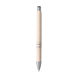 Stylo à bille à encre bleue avec un support 50% ABS et 50% en paille de blé, avec un clip en métal et des accents en plastique chromé 9