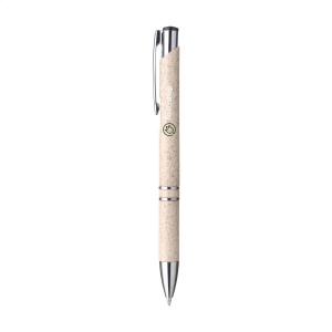 Stylo à bille à encre bleue avec un support 50% ABS et 50% en paille de blé, avec un clip en métal et des accents en plastique chromé 3