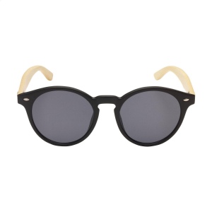 Lunettes de soleil tendances, avec une monture ronde noire matte, des branches en bambou, des verres noirs qui assurent une protection UV 400 (selon les normes européennes) 3