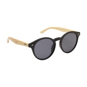 Lunettes de soleil tendances, avec une monture ronde noire matte, des branches en bambou, des verres noirs qui assurent une protection UV 400 (selon les normes européennes) 2