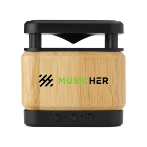 Haut-parleur Bluetooth et chargeur sans fil 2-en-1, en magnifique bambou naturel certifié FSC 100% et en ABS 3