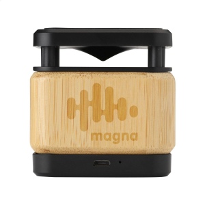 Haut-parleur Bluetooth et chargeur sans fil 2-en-1, en magnifique bambou naturel certifié FSC 100% et en ABS 4