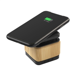 Haut-parleur Bluetooth et chargeur sans fil 2-en-1, en magnifique bambou naturel certifié FSC 100% et en ABS 5