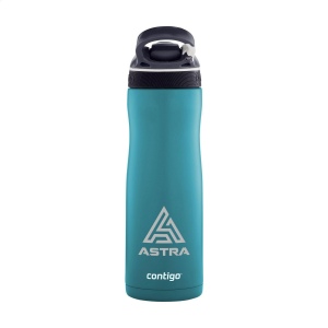 Bouteille de Contigo® très robuste en acier inoxydable avec finition mate et des paroies isolées et sous vide, la technologie AUTOSPOUT™, un mécanisme de verrouillage et un mousqueton 4