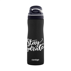 Bouteille de Contigo® très robuste en acier inoxydable avec finition mate et des paroies isolées et sous vide, la technologie AUTOSPOUT™, un mécanisme de verrouillage et un mousqueton 5
