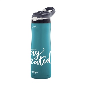 Bouteille de Contigo® très robuste en acier inoxydable avec finition mate et des paroies isolées et sous vide, la technologie AUTOSPOUT™, un mécanisme de verrouillage et un mousqueton 6