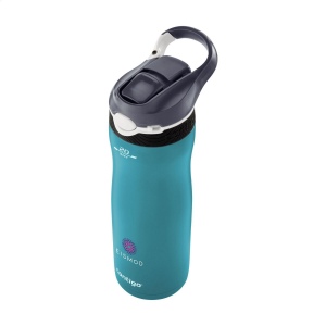 Bouteille de Contigo® très robuste en acier inoxydable avec finition mate et des paroies isolées et sous vide, la technologie AUTOSPOUT™, un mécanisme de verrouillage et un mousqueton 8
