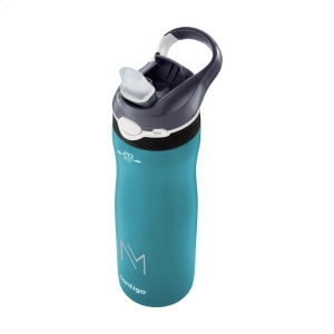 Bouteille de Contigo® très robuste en acier inoxydable avec finition mate et des paroies isolées et sous vide, la technologie AUTOSPOUT™, un mécanisme de verrouillage et un mousqueton 10