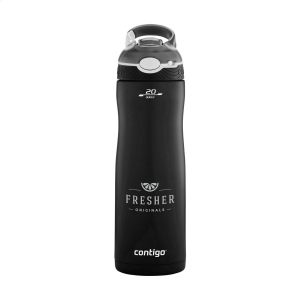 Bouteille de Contigo® très robuste en acier inoxydable avec finition mate et des paroies isolées et sous vide, la technologie AUTOSPOUT™, un mécanisme de verrouillage et un mousqueton 3