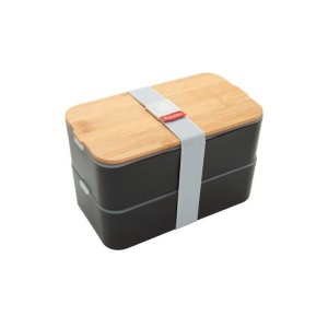 Bento 'Mihara', noir, avec couvercle en bambou 3
