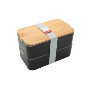 Bento 'Mihara', noir, avec couvercle en bambou 4