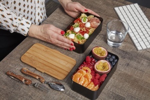 Bento 'Mihara', noir, avec couvercle en bambou 7