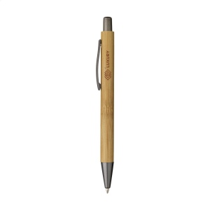Stylo à bille à encre bleue avec un joli support en bambou, une pointe en ABS, un bouton-poussoir et un clip en métal 4