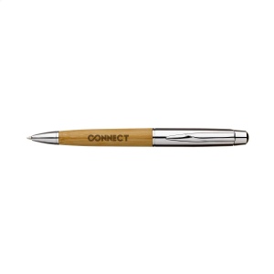 Stylo à bille bleu en métal avec une finition chromée polie et super lisse avec embout en bambou 4