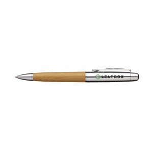 Stylo à bille bleu en métal avec une finition chromée polie et super lisse avec embout en bambou 5