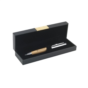 Stylo à bille bleu en métal avec une finition chromée polie et super lisse avec embout en bambou 2