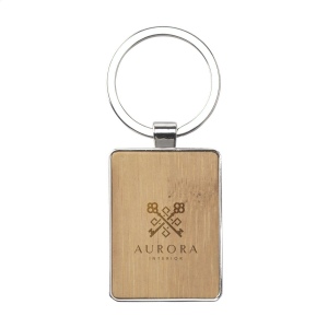 Porte-clés rectangulaire en métal poli et bambou 4