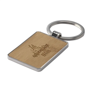 Porte-clés rectangulaire en métal poli et bambou