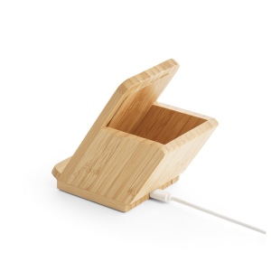 LEAVITT. Porte-smartphone et porte-stylos avec chargeur sans fil rapide 10W en bambou 6