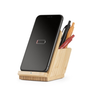 LEAVITT. Porte-smartphone et porte-stylos avec chargeur sans fil rapide 10W en bambou 8