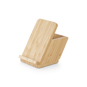 LEAVITT. Porte-smartphone et porte-stylos avec chargeur sans fil rapide 10W en bambou 2