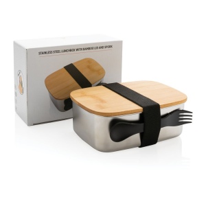 Boîte à Lunch en acier avec couvercle en bambou et cuichette 5