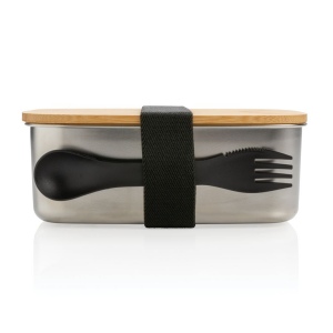 Boîte à Lunch en acier avec couvercle en bambou et cuichette 9