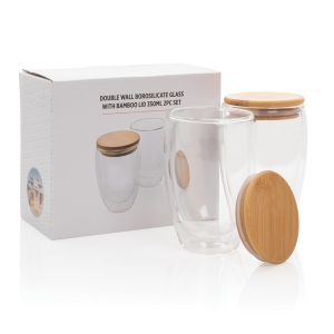 Set de 2 Verres double paroi 350ml avec couvercle en bambou 12