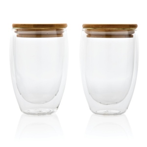 Set de 2 Verres double paroi 350ml avec couvercle en bambou 4
