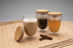 Set de 2 Verres double paroi 350ml avec couvercle en bambou 10