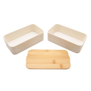 Bento 'Mihara', blanc, avec couvercle en bambou 5