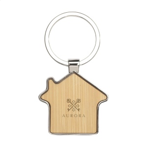Porte-clés en métal poli et bambou, en forme de maison 3