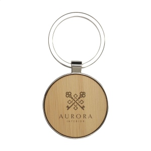 Porte-clés circulaire, en métal poli et bambou 3