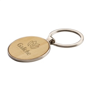 Porte-clés circulaire, en métal poli et bambou