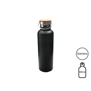 Bouteille isotherme 'Arima', noire, bouchon bambou, 500 ml
