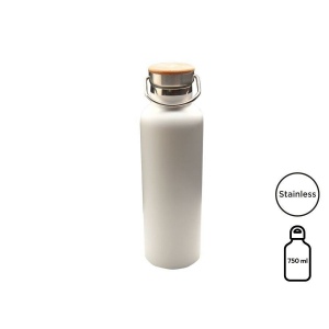 Bouteille isotherme 'Arima', blanche, bouchon bambou, 750 ml