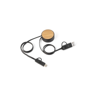 RUBINS. Câble USB rétractable 6 en 1 en ABS recyclé (100 % rABS) et bambou 4