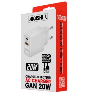 KAKUSHIN - PRISE SECTEUR GAN 20W USB TYPE-C PD + USB-A QC3.0 - BLANC 3