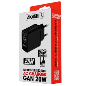 KAKUSHIN - PRISE SECTEUR GAN 20W USB TYPE-C PD + USB-A QC3.0 - NOIR 3