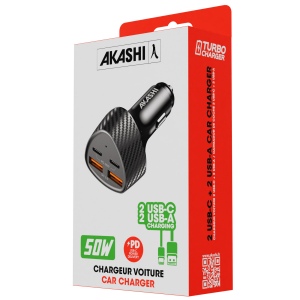 KURUMA - TURBO CHARGEUR ALLUME-CIGARE 50W 2X USB-C + 2X USB-A 3.4A 3