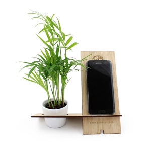 Support téléphone bois avec plante 3
